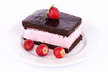 Cake with strawberries and chocolate.
