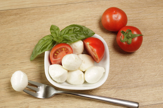 Mozzarella with basil and tomatoes