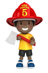 3d render of a little firefighter