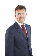 Portrait of happy smiling businessman, isolated on white backgro