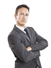 Portrait cool young businessman, isolated on white background