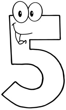 Outlined Number Five Cartoon Mascot Character