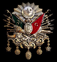 Turkish old Ottoman Empire emblem on black background.