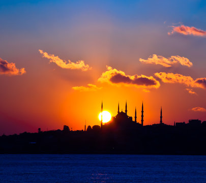silhouette blue mosque