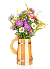 asters flowers  bouquet in vase isolated on white
