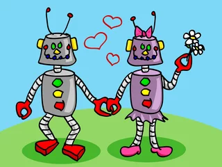 Stickers pour porte Robots Robots amoureux