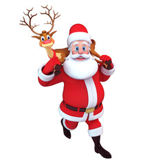 3d art illustrtion of santa carring reindeer