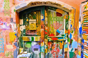 colourful windows and wall in Liguria village