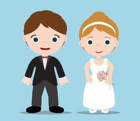 bride and groom with blue background
