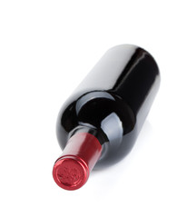Lying red wine bottle