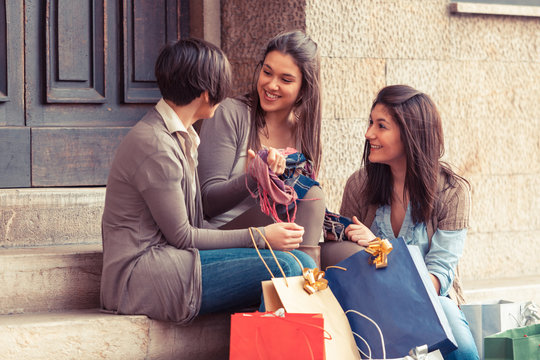 Happy Young Women after Shopping