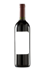 Red wine bottle isolated with blank label. Clipping path include