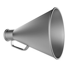 3D Bullhorn... Retro megaphone in a aluminium color isolated