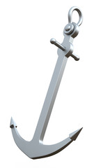 3D steel anchor and chain on a white background