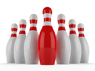 3d Bowling pins on white background