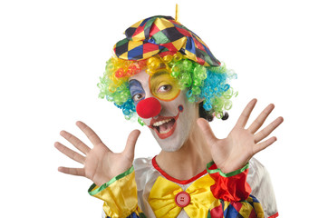 Funny clown on the white