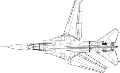 High detailed vector of a military airplane - mig23 - top view