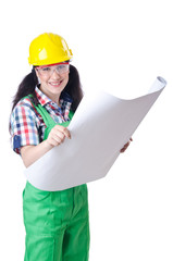 Woman architect isolated on white