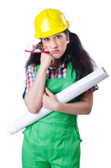 Woman architect isolated on white