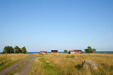 Fishermen old cabins by the coast of Baltic sea