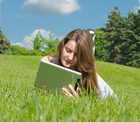 Young woman using touchpad
