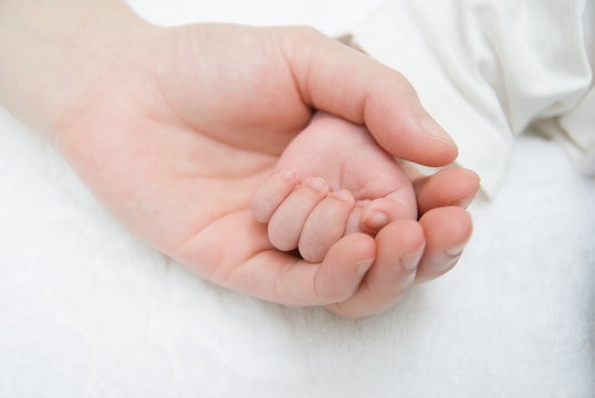 newborn baby hand on a female hand