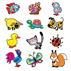 Fototapeta premium set of simple children pictures with animals