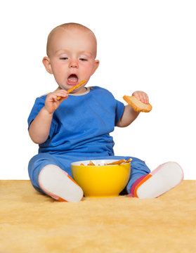 Little Baby Eating Biscuits