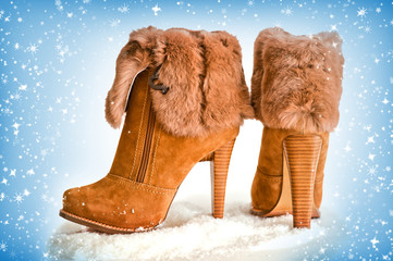 brown high heels ankle boots with fur