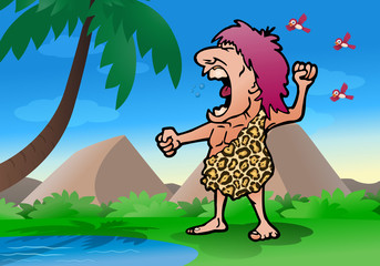 roaring jungle man wearing leopard cloth