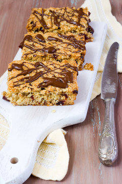 Oat Squares With Cranberry And Chocolate Drizzle