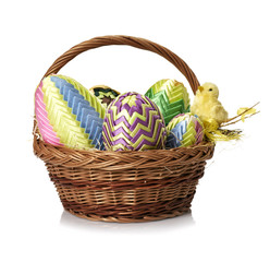 Easter eggs in wicker basket