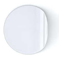 Blank white round sticker with curled edge.