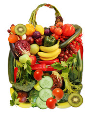 frisches Obst und Gemüse in Form einer Tasche