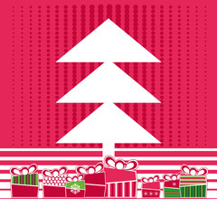 Minimalistic Christmas postcard with tree and gifts
