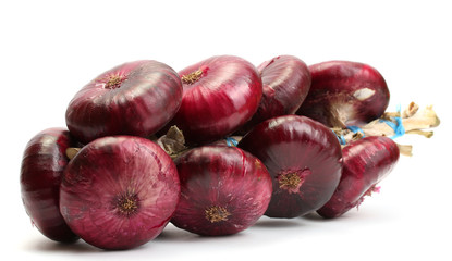 bunch of red onion isolated on white