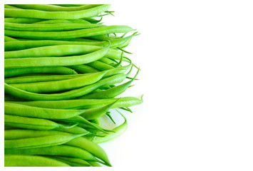 Green Beans on Left of White Background