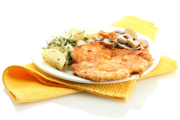 Roast chicken cutlet with boiled potatoes
