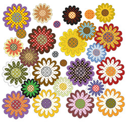 set of decorative sunflowers