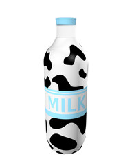 Milk bottle with black spots and label MILK