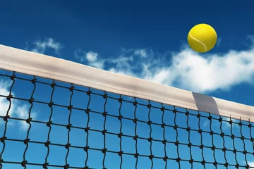 Gordijnen Tennis Ball over Net © chromatika