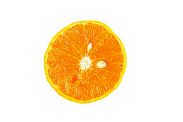 Sliced orange fruit segments on white background