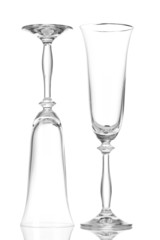 empty glasses for champagne isolated on white.