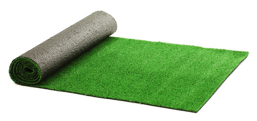 artificial rolled green grass, isolated on white