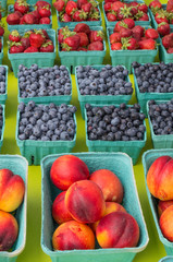 Fresh fruit in baskets on display