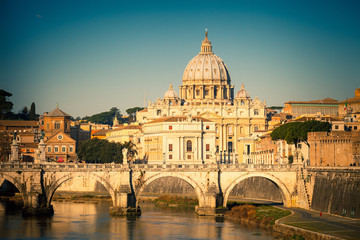 Tiber and St. Peter's cathedral, Rome - obrazy, fototapety, plakaty