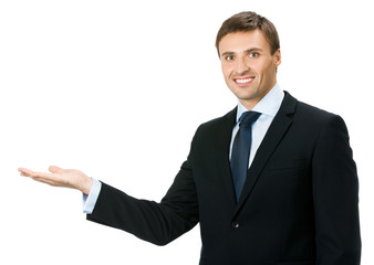 Business man showing, isolated