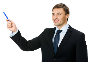 Business man showing, isolated