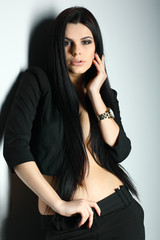 A photo of sexual beautiful girl is in fashion style