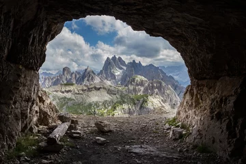 Peel and stick wall murals Dolomites Panorama from man-made caves, Dolomites, Italy.